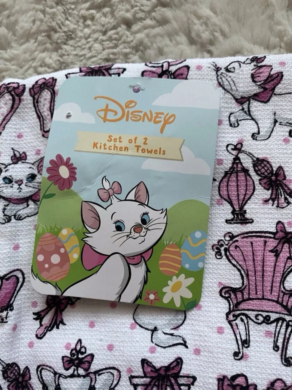 2 Pk Disney The Aristocats‎ Marie Crown Mirror Gift Kitchen Towels 16” X 26” NEW